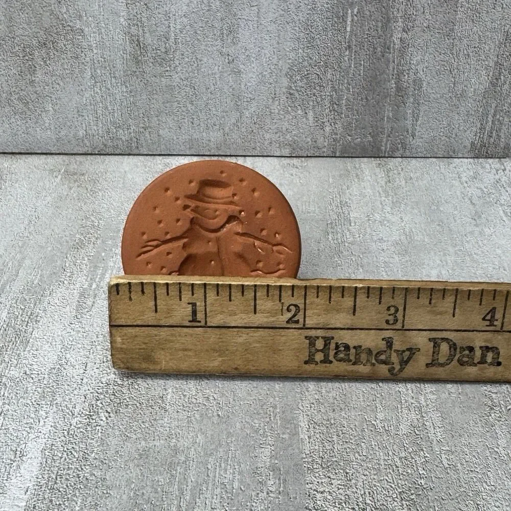 Vintage Ceramic Terracotta Brown Glaze Cookie Press Stamp Snowman 2
